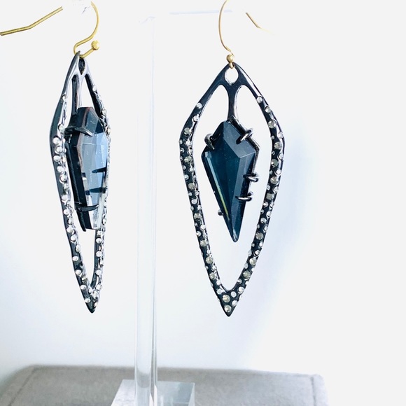 ALEXIS BITTAR NEW Open Kite Dark Gunmetal Smoke Blue Swarovski Crystals Earrings - Picture 4 of 13
